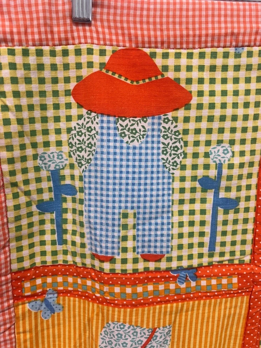 Vintage Patchwork Sunbonnet Baby Quilt - Yellow, Orange, Blue,‎ Green